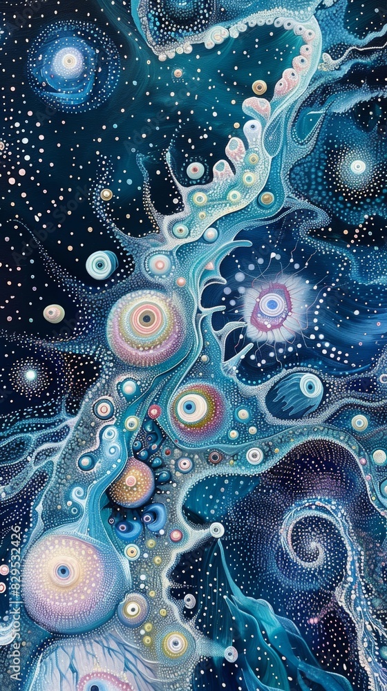 Poster vivid abstract artwork inspired by oceanic themes and fluid patterns. intricate details and organic 