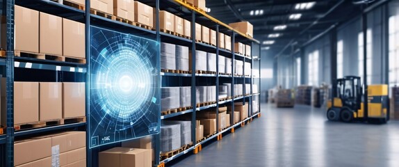 Smart warehouse management system using augmented reality technology to identify package picking and delivery. Future concept of supply chain and logistic business, An abstract digital background