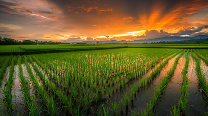 Rice field under the sunlight.