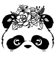 Floral Cute Panda Illustration, Floral Animal Clipart, Flower Stencil, Cute Animal Cut File, Wild One Theme Party Decor Vector, Wild Life Safari