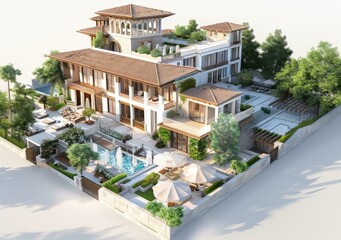 Fototapeta premium A 3D Perspective of a Modern Mansion