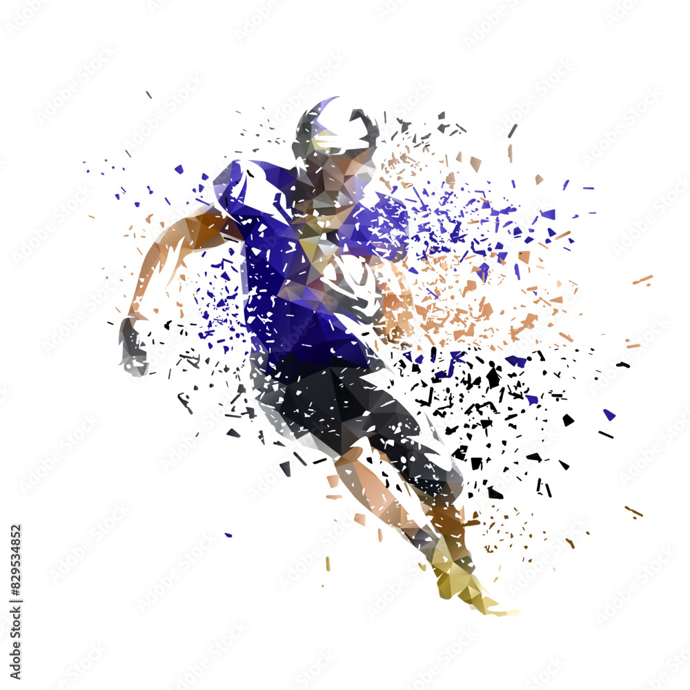 Wall mural American football player, quarterback, isolated low poly vector illustration with distortion effect