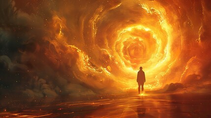 An abstract illustration of a person surrounded by swirling light.