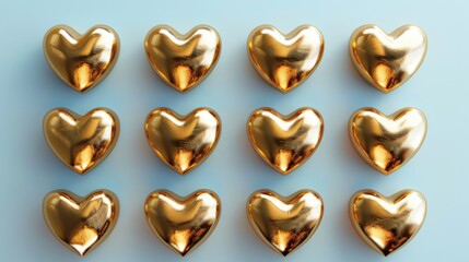 Fototapeta premium Collection of golden three dimensional hearts on a separate background