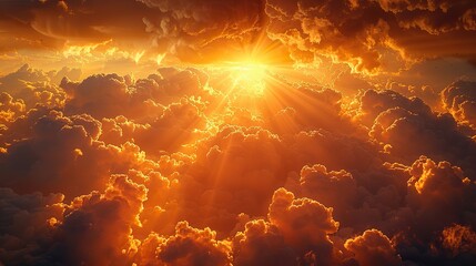 An image of a golden sunbeam shining through clouds.