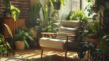 Cozy Living Room with Indoor Plants and Sunlight