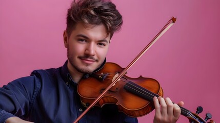Fototapeta premium Joyful Young Musician Immersed in Creative Flow while Playing Guitar in Vibrant Studio
