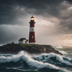 lighthouse on the shore of the sea