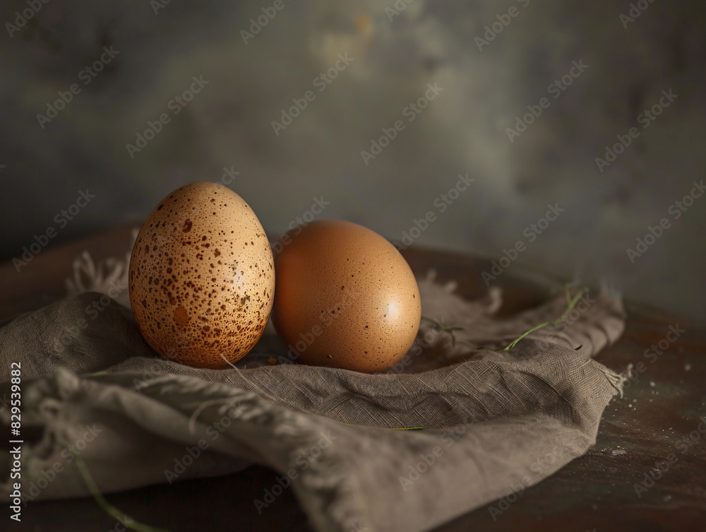 Wall mural two eggs on a cloth