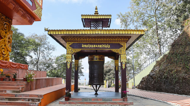 View of Pradakshina prayer wheel, Samdruptse Statue, Namchi, Sikkim, India.