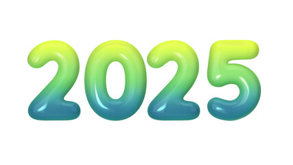 Happy New 2025 Year. Holiday illustration of gradient of green-blue numbers isolated on white background. Vector