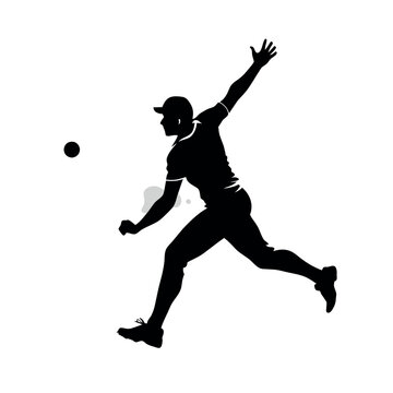 recommend clip art: A cricket bowler running for bowl vector silhouette, white background