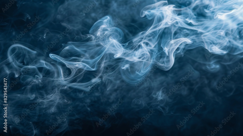 Poster a close-up of cigarette smoke swirling in the air against a dark background, highlighting the intric