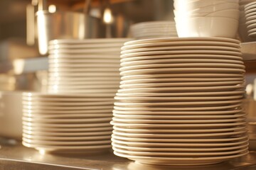 Neat Stack of Sparkling Plates, Generative AI