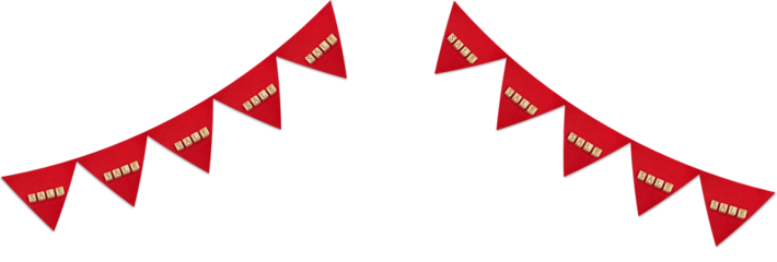 セールの英語ブロックが並ぶ赤い三角形のガーランドが左右に垂れ下がるフレーム
