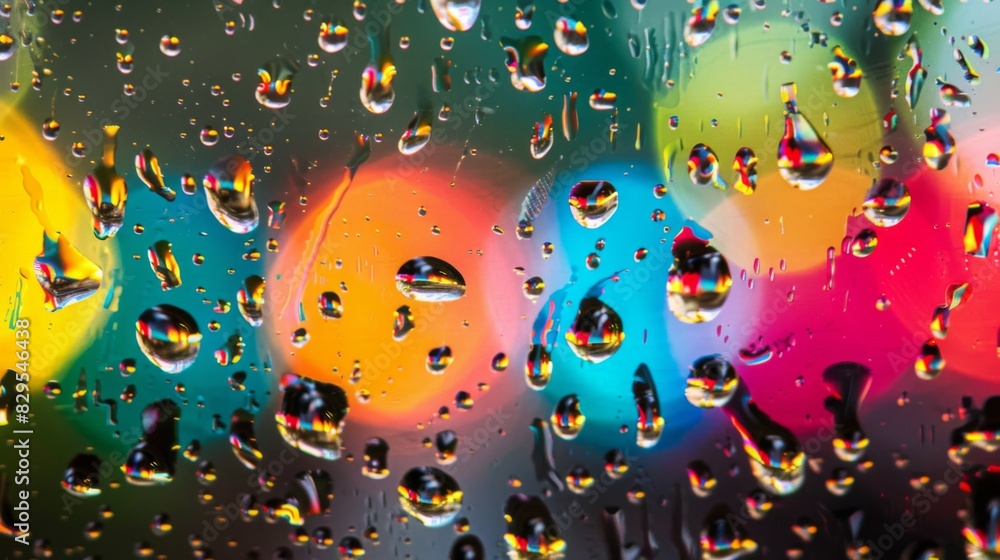 Aufkleber a close-up of water droplets on a window pane, refracting the light into dazzling prisms of color.