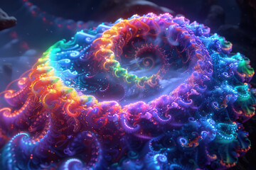 Bright neon spiral fractals forming a mesmerizing abstract wallpaper