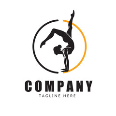 Acrobatic woman silhouette, gymnastics logo with Vector illustration