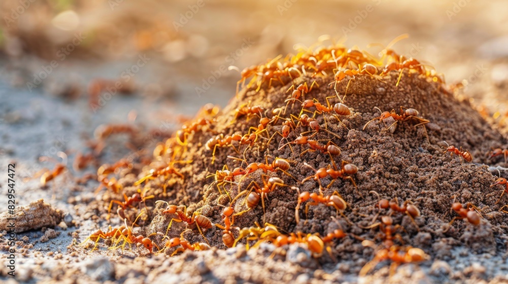 Aufkleber a colony of fire ants constructing a mound in sandy soil, illustrating their ability to modify their
