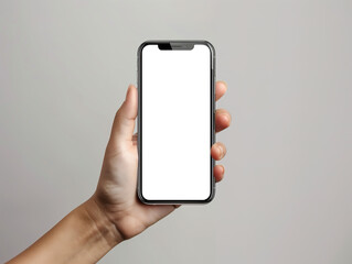 Hand Holding Smartphone With Blank Screen Transparent Mockup Against Light Background