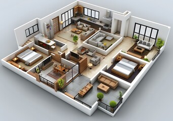 The floor plan of a three-bedroom apartment