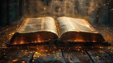 A holy book surrounded by beams of light.