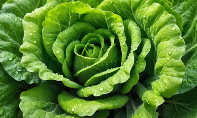 Fototapeta premium Close-up of lettuce leaves with water droplets