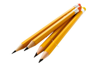 Four Yellow Pencils Arranged Parallel for Back to School Supplies Isolated on Transparent Background