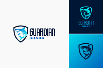 Guardian Shark Logo: A bold design featuring a vigilant shark, symbolizing protection and strength. Perfect for security firms, maritime services, or aquatic conservation organizations.