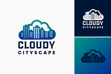 Cloudy Cityscape Logo: A modern design depicting urban skyline under clouds, representing metropolitan living. Ideal for city planners, real estate agencies, or urban development firms.