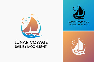 Lunar Voyage: Sail and Moonlight Logo: A captivating design featuring a sailing boat under moonlight, evoking adventure and exploration. Perfect for travel agencies