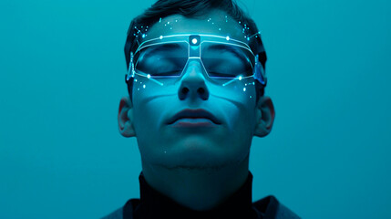 man with virtual reality glasses on a blue background