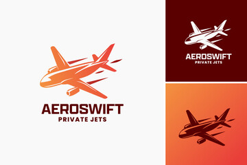 Aeroswift Private Jets Logo: A sleek design featuring a jet silhouette, symbolizing luxury and efficiency. Perfect for aviation companies, charter services, or travel agencies.