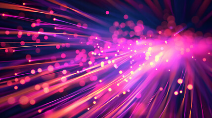 Obraz premium Neon fiber optic lines abstract texture background. Generative AI.