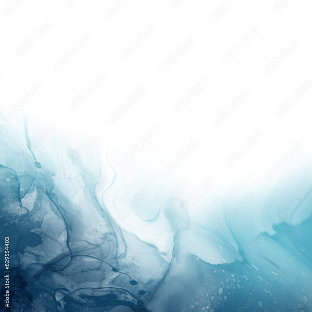 Poster blue watercolor alcohol ink paint liquid fluid isolated on transparent background for design element