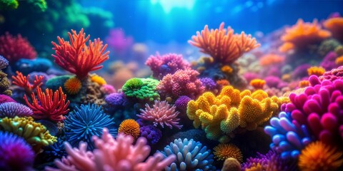 Coral Reef Blur: A bright, multicolored blurred background mimicking the vibrant hues of a coral reef underwater.
