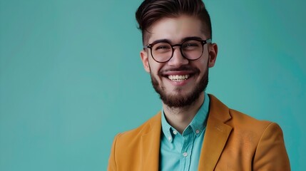 Obraz premium Young Title Analyst Exuding Joy and Proficiency in Vibrant Workspace