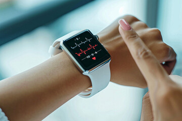 A person is wearing a Watch on their wrist. The watch is displaying a heart rate graph.