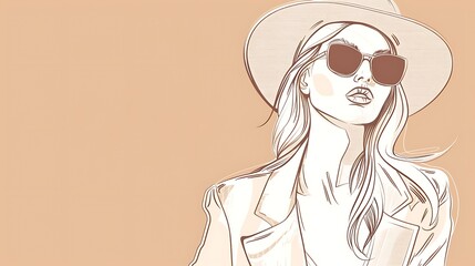 Fashion illustration of a woman wearing a hat and sunglasses.