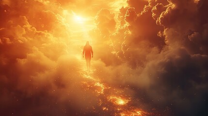 A radiant figure ascending towards the light.