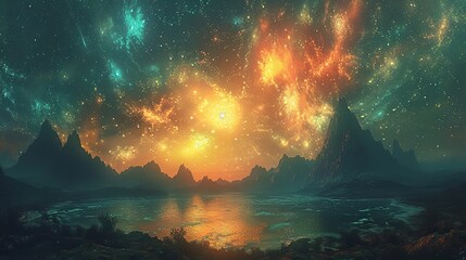 A celestial landscape with a luminous sky.