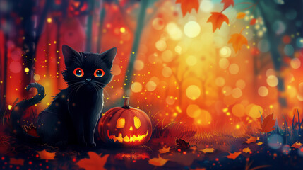 halloween background with pumpkin and bats