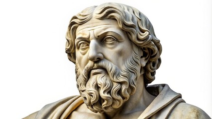 Sculpture of Plato, Greek philosopher, against a white background