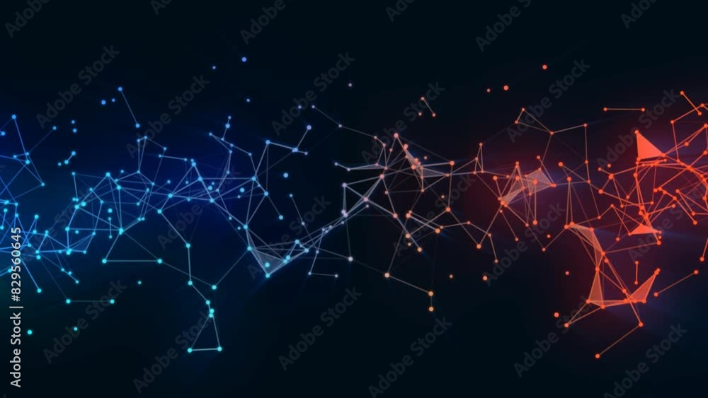 Poster neon animated background. ice and fire. wave movement of glow lines. plexus stripes, dots. digital n