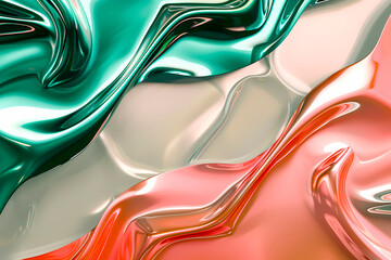 Elegant coral and turquoise meld in a soothing abstract fluid art, symbolizing balance and sophistication in a modern design