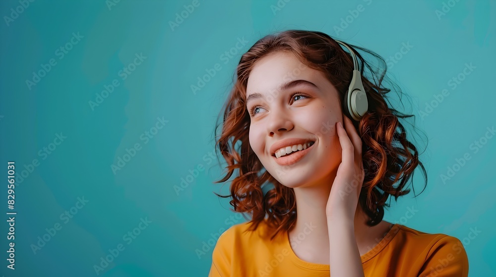 Poster cheerful call center representative excelling in job vibrant workspace setting