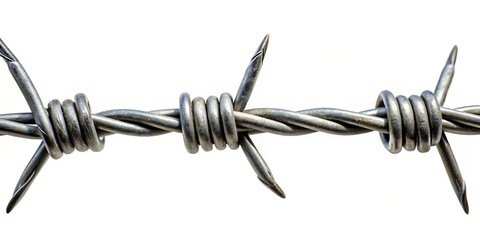 Barbed wire isolated against a white background, symbolizing confinement and danger