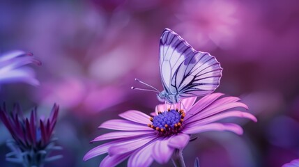 Graceful Butterfly Resting on Vibrant Purple Flower Petals