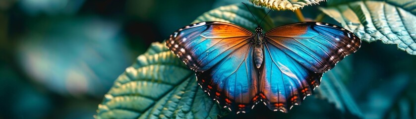 Vibrant Butterfly Resting on Green Leaf - Nature's Colorful Beauty in Close-up