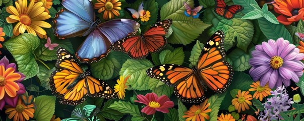 Lively Butterfly Garden Bursting with Diverse Species and Vibrant Blossoms